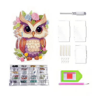 Porte-Stylo Hibou Avec Fleurs Broderie Diamant