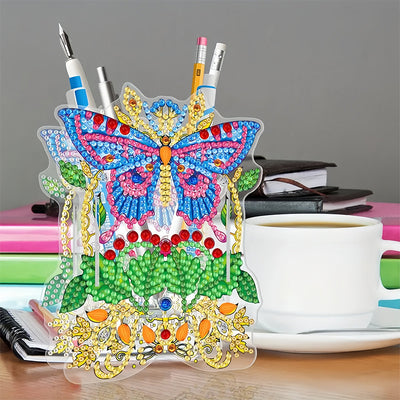 Porte-Stylo Papillon et Feuilles Broderie Diamant