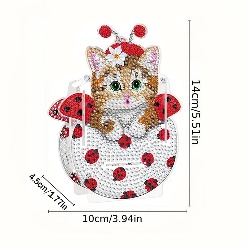 Porte-Stylo Chat Mignon dans La Tasse Broderie Diamant