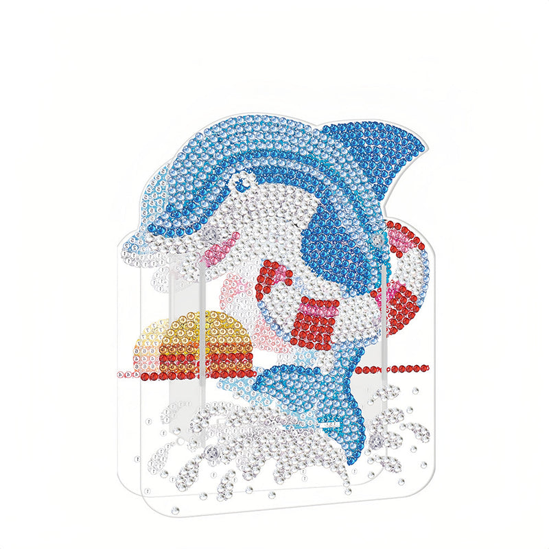 Porte-Stylo Dauphin Bleu Broderie Diamant