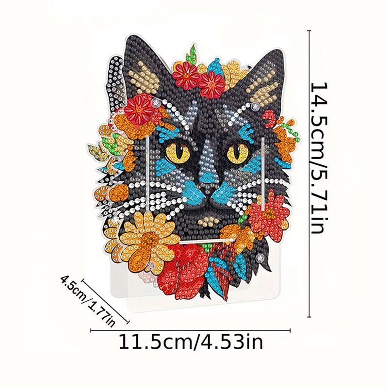 Porte-Stylo Chat Noir à Fleurs Rouges Broderie Diamant