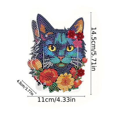 Porte-Stylo Chat Noir et Fleurs Rouges Broderie Diamant