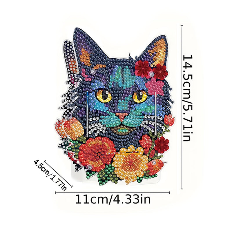 Porte-Stylo Chat Noir et Fleurs Rouges Broderie Diamant