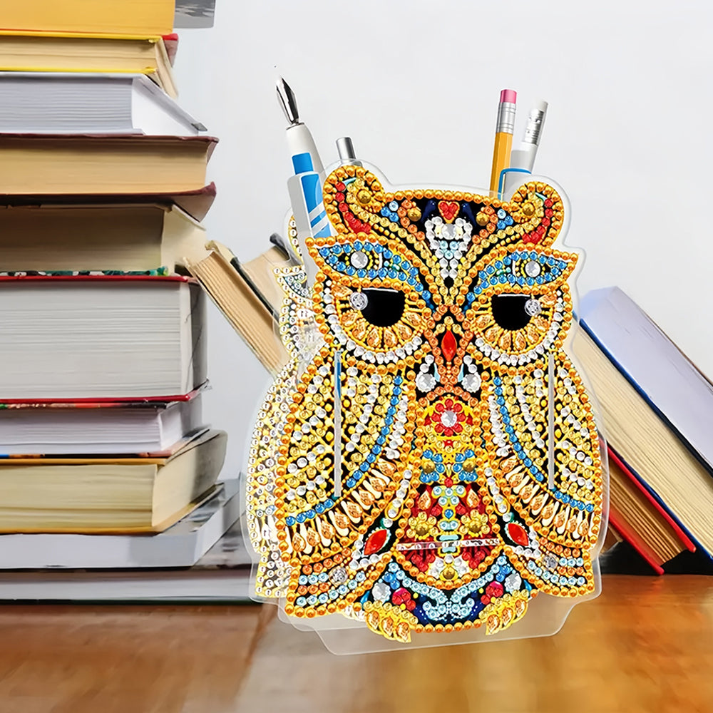 Porte-Stylo Hibou Doré Broderie Diamant
