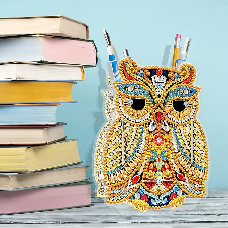 Porte-Stylo Hibou Doré Broderie Diamant