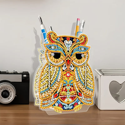 Porte-Stylo Hibou Doré Broderie Diamant