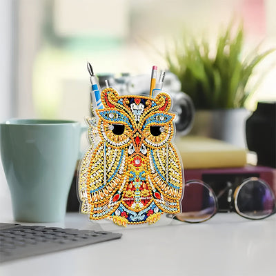 Porte-Stylo Hibou Doré Broderie Diamant