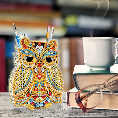 Porte-Stylo Hibou Doré Broderie Diamant