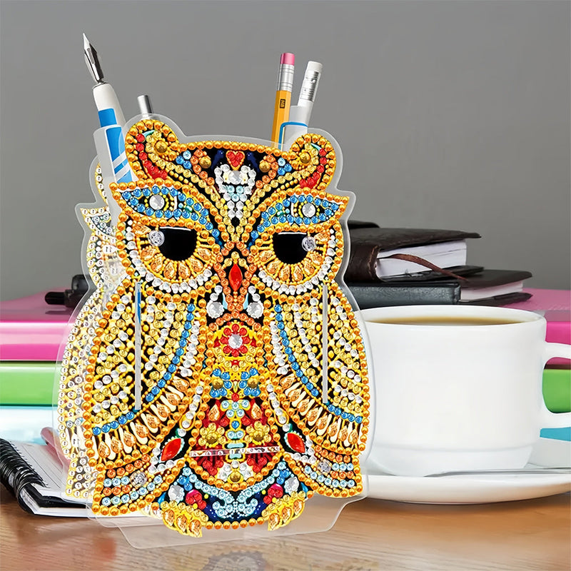 Porte-Stylo Hibou Doré Broderie Diamant