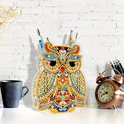 Porte-Stylo Hibou Doré Broderie Diamant