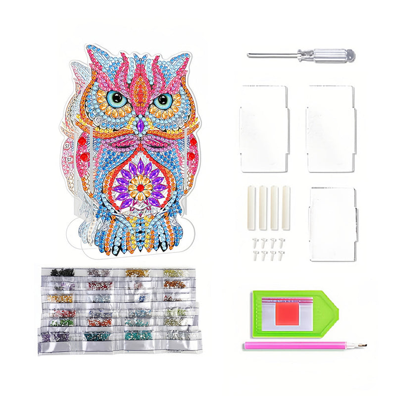 Porte-Stylo Hibou Rose Broderie Diamant