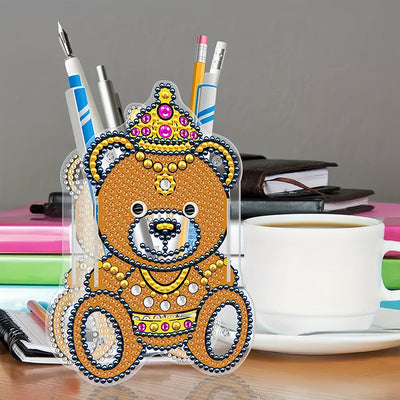 Porte-Stylo Marron Ours Broderie Diamant