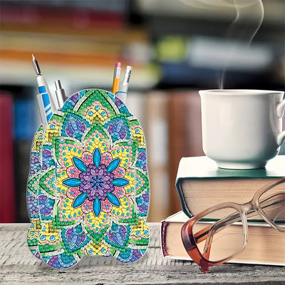 Porte-Stylo à Motif Mandala Vert et Jaune Broderie Diamant