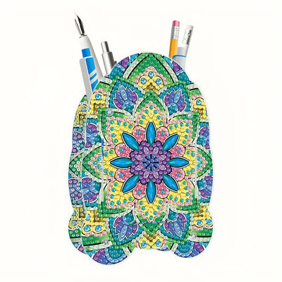 Porte-Stylo à Motif Mandala Vert et Jaune Broderie Diamant