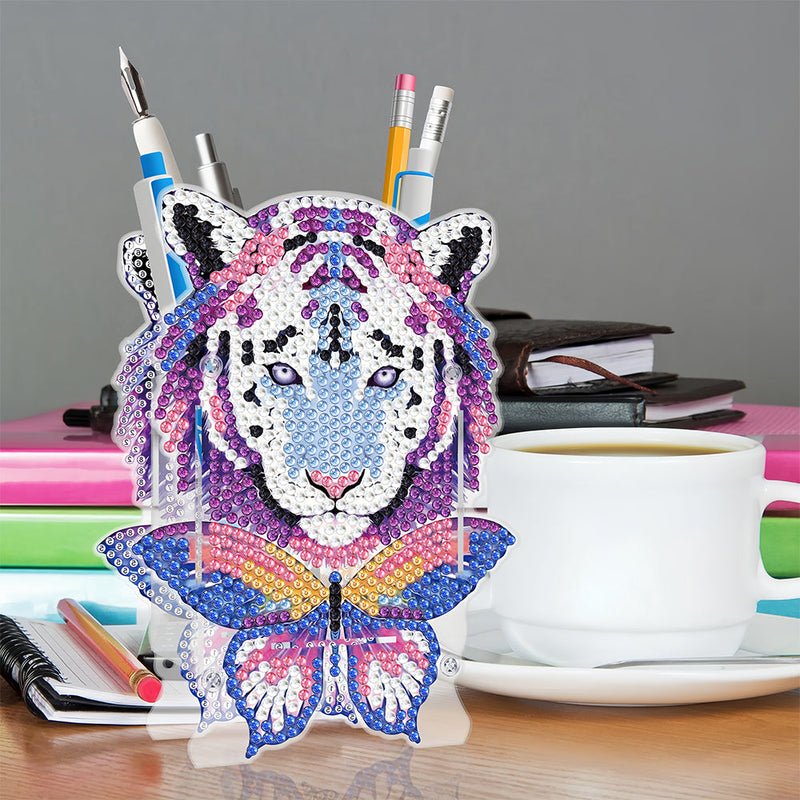 Porte-Stylo Tigre et Papillon Broderie Diamant