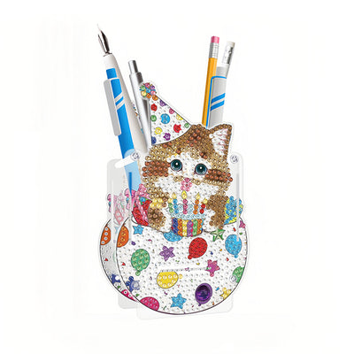 Porte-Stylo Chat d'Anniversaire Broderie Diamant