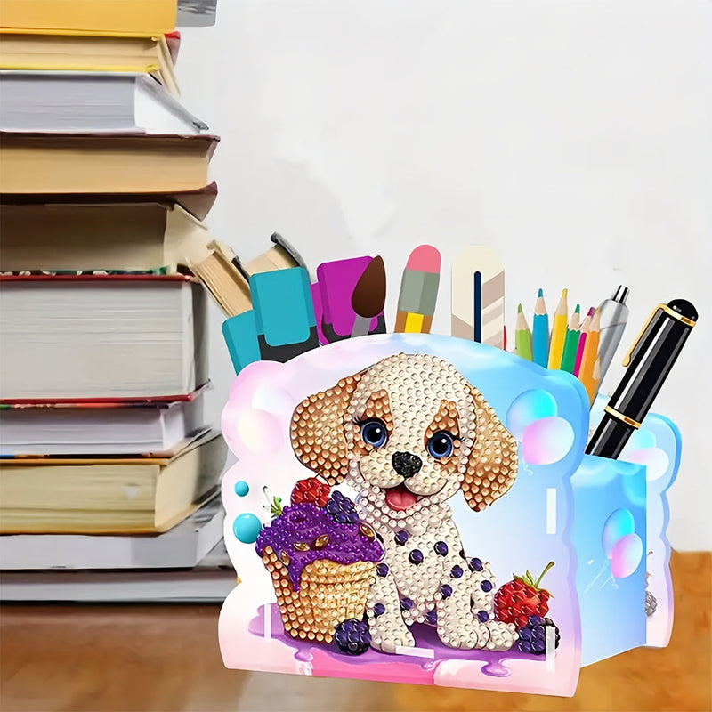 Porte-Stylo Chien Mignon et Glace Broderie Diamant