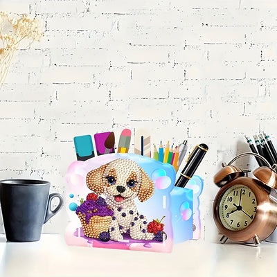 Porte-Stylo Chien Mignon et Glace Broderie Diamant