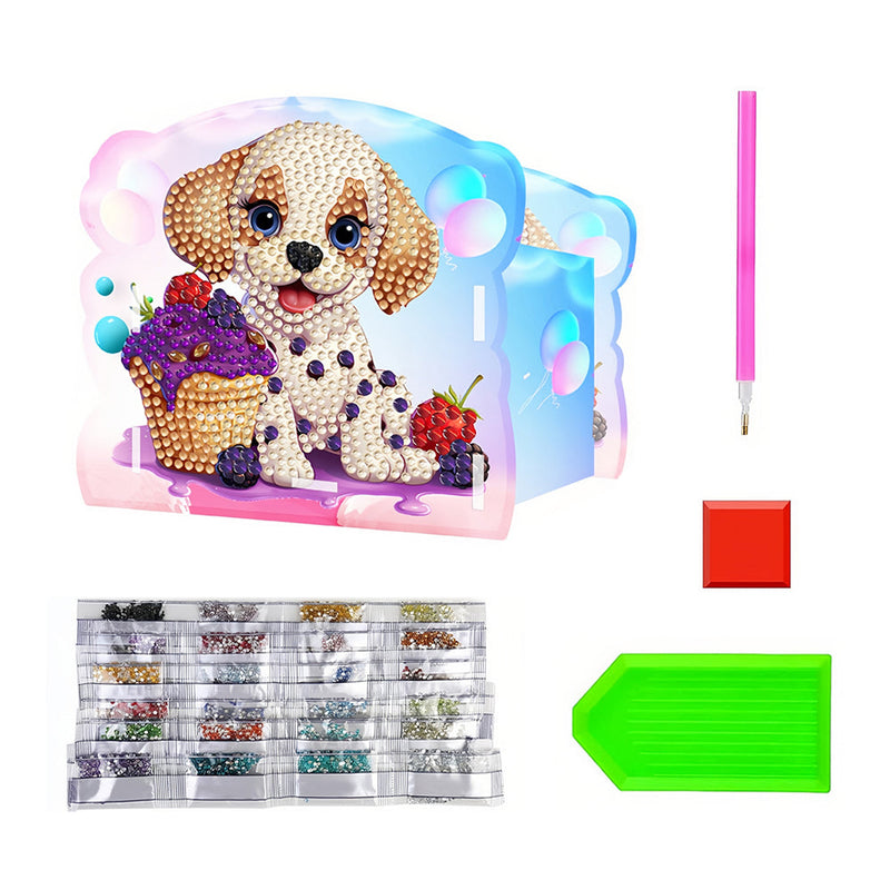 Porte-Stylo Chien Mignon et Glace Broderie Diamant