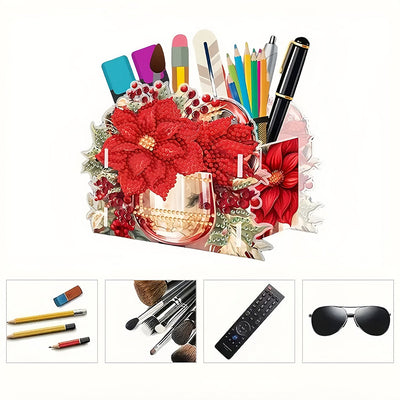 Porte-Stylo Fleurs et Baies Rouges Broderie Diamant