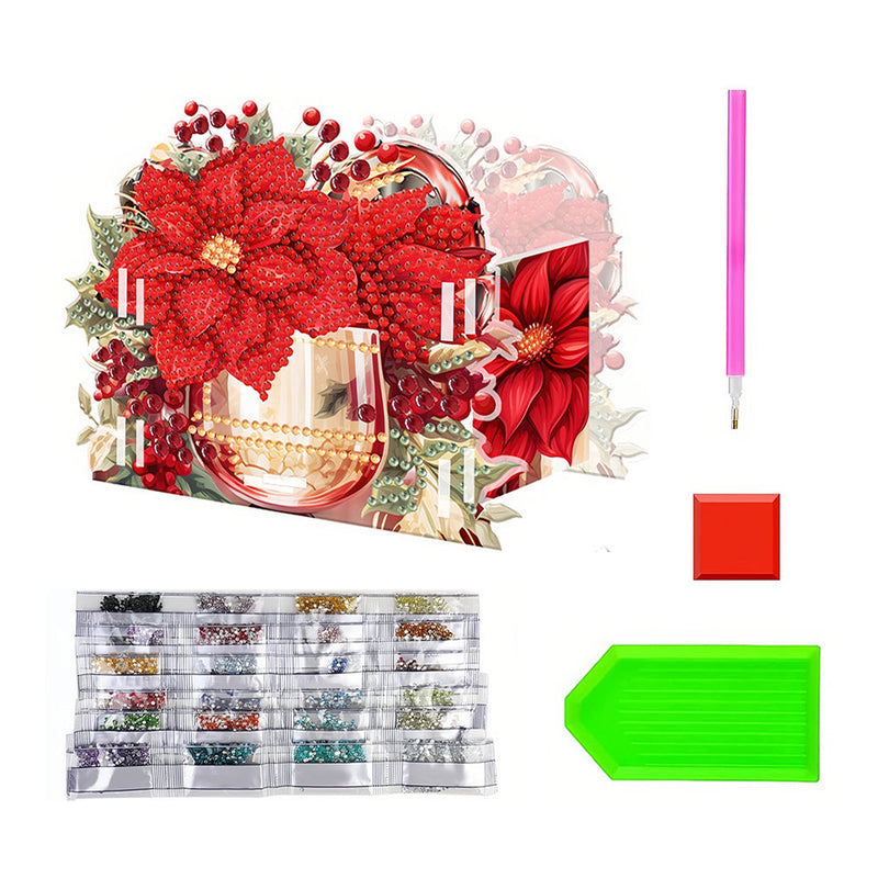 Porte-Stylo Fleurs et Baies Rouges Broderie Diamant