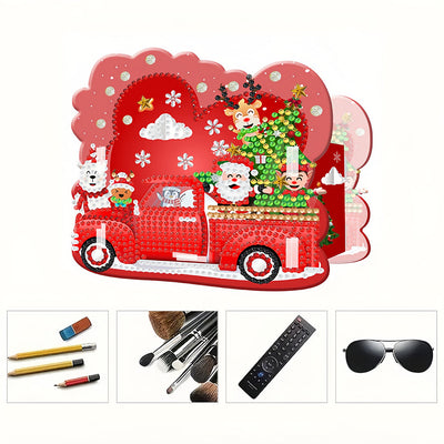 Porte-Stylo Voiture Rouge de Noël Broderie Diamant