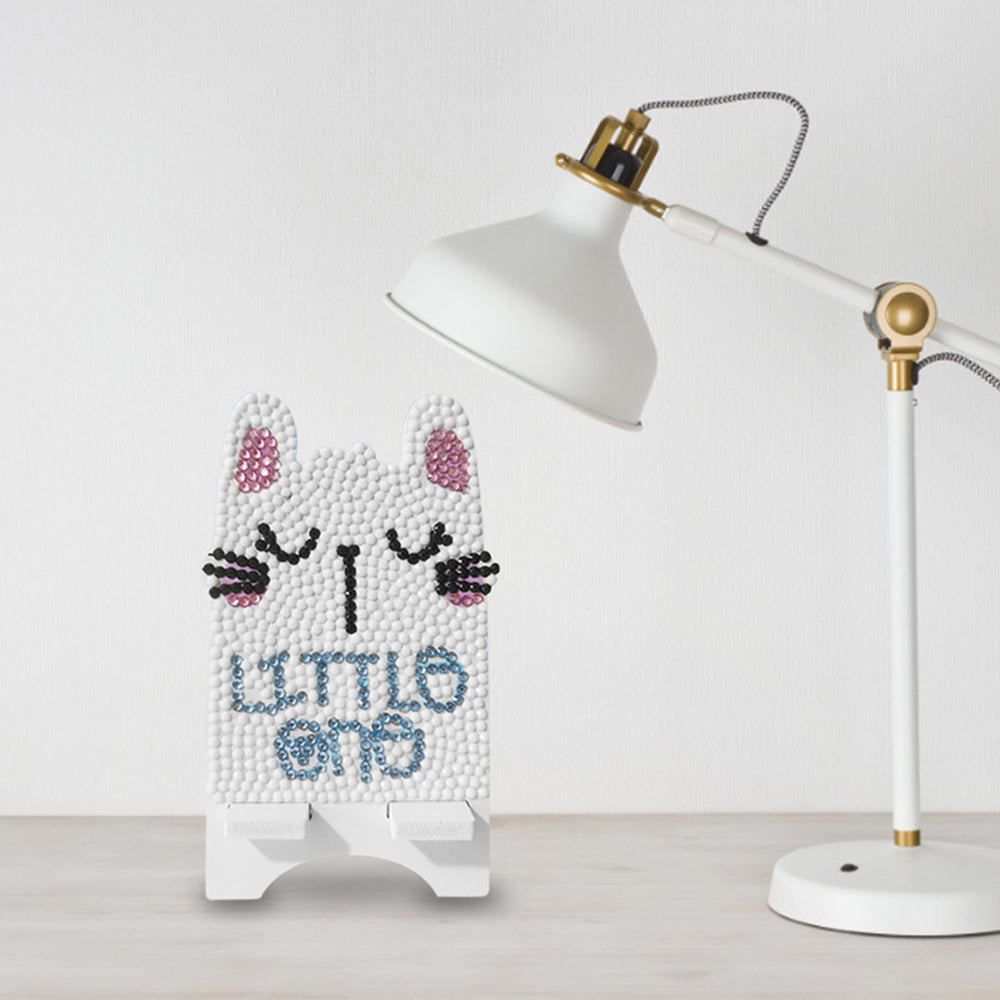 Support Résiné pour Phone Portable Petit Chat Blanc Broderie Diamant