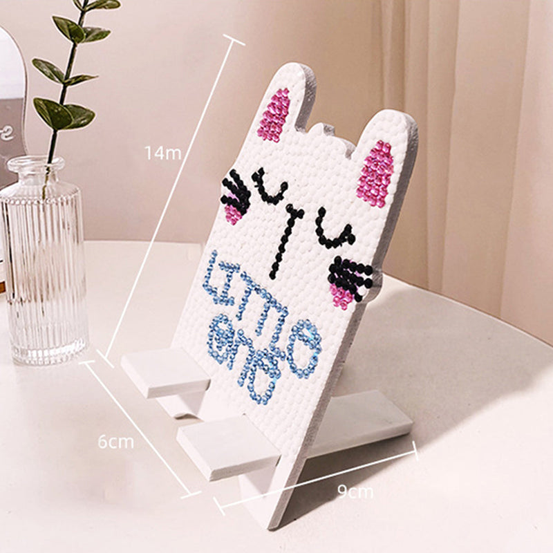 Support Résiné pour Phone Portable Petit Chat Blanc Broderie Diamant