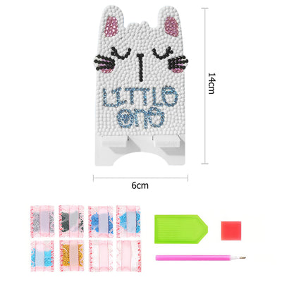 Support Résiné pour Phone Portable Petit Chat Blanc Broderie Diamant