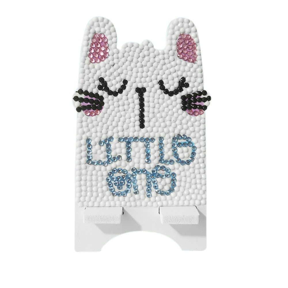 Support Résiné pour Phone Portable Petit Chat Blanc Broderie Diamant