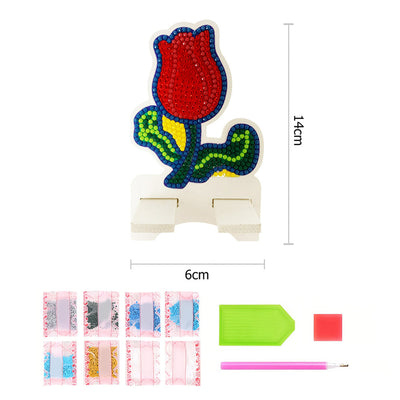 Support Résiné pour Phone Portable Rose Rouge Broderie Diamant