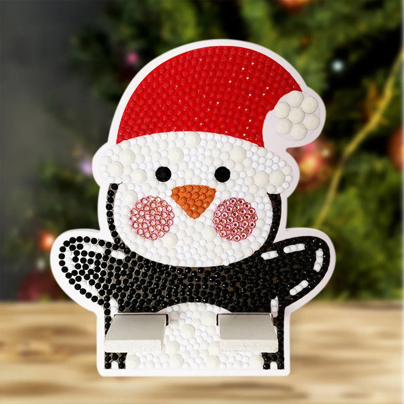 Support Résiné pour Phone Portable Bonhomme de Neige de Noël Broderie Diamant