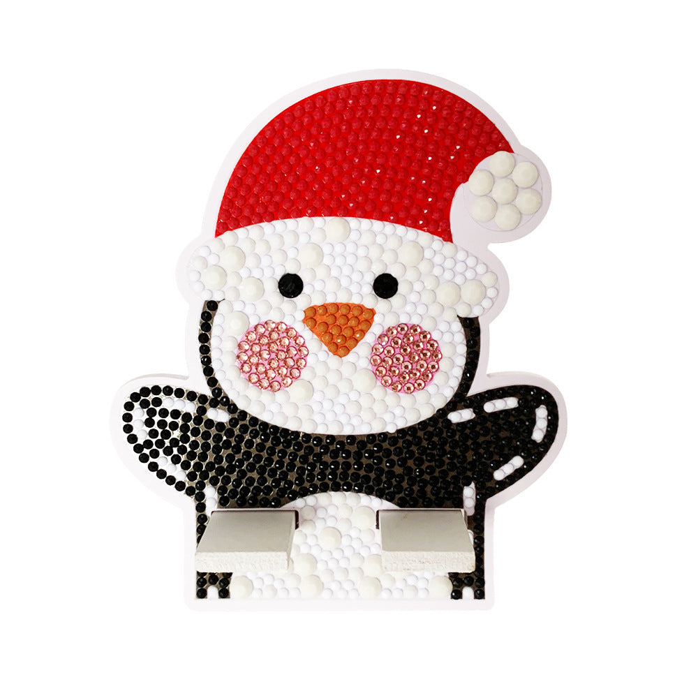 Support Résiné pour Phone Portable Bonhomme de Neige de Noël Broderie Diamant