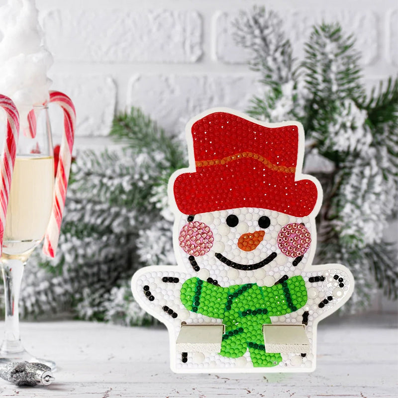 Support Résiné pour Phone Portable Bonhomme de Neige de Noël Mignon Broderie Diamant