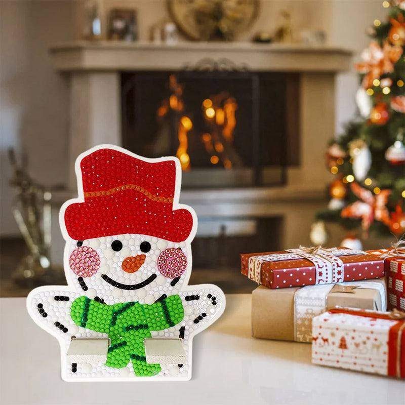 Support Résiné pour Phone Portable Bonhomme de Neige de Noël Mignon Broderie Diamant