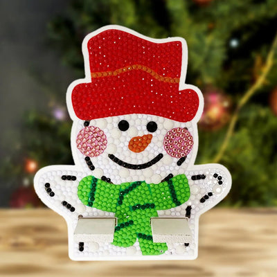 Support Résiné pour Phone Portable Bonhomme de Neige de Noël Mignon Broderie Diamant