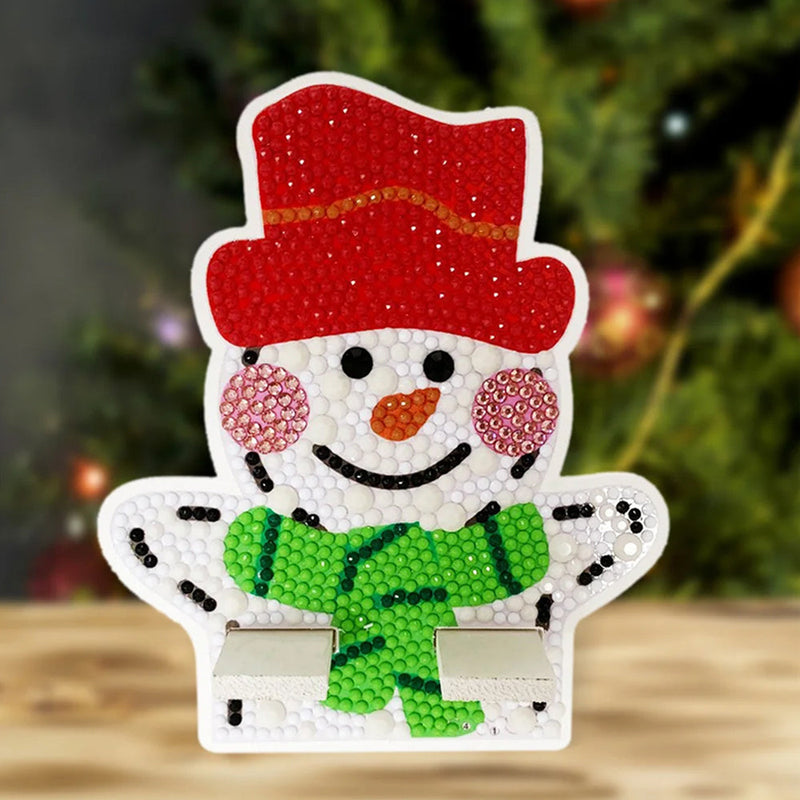 Support Résiné pour Phone Portable Bonhomme de Neige de Noël Mignon Broderie Diamant