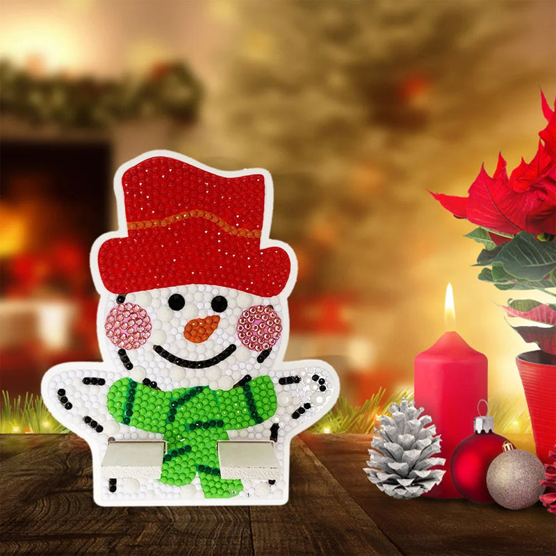 Support Résiné pour Phone Portable Bonhomme de Neige de Noël Mignon Broderie Diamant