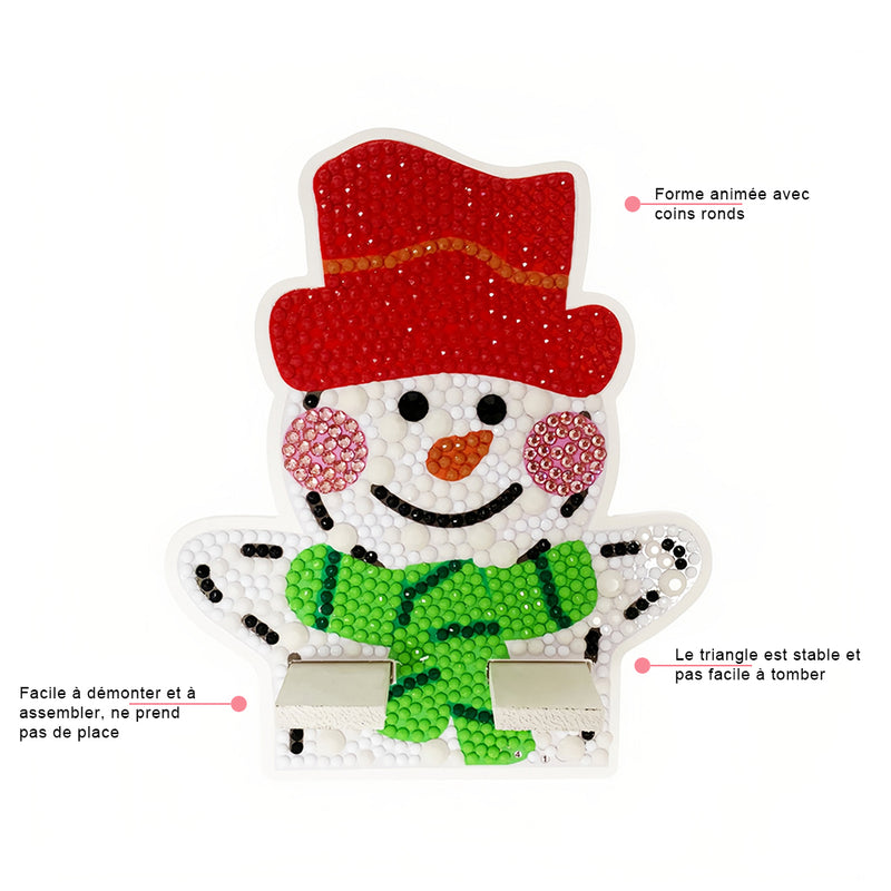 Support Résiné pour Phone Portable Bonhomme de Neige de Noël Mignon Broderie Diamant