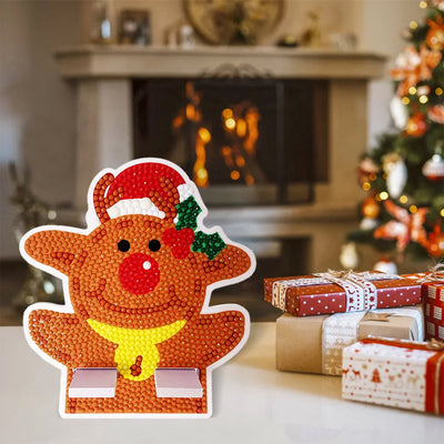 Support Résiné pour Phone Portable Ours de Noël Mignon Broderie Diamant