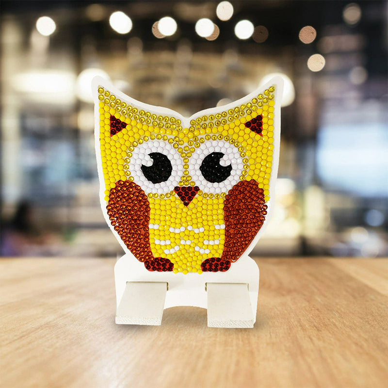 Support Résiné pour Phone Portable Hibou Jaune Mignon Broderie Diamant