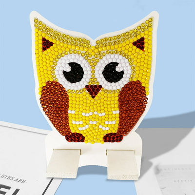 Support Résiné pour Phone Portable Hibou Jaune Mignon Broderie Diamant