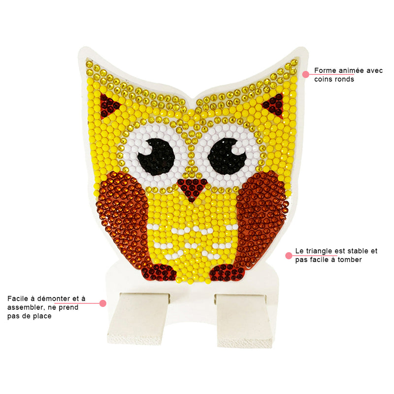 Support Résiné pour Phone Portable Hibou Jaune Mignon Broderie Diamant