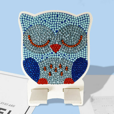 Support Résiné pour Phone Portable Hibou Bleu Endormi Broderie Diamant