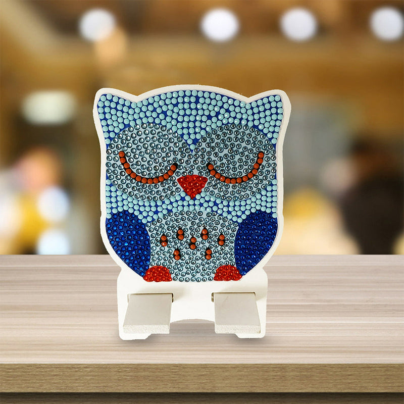 Support Résiné pour Phone Portable Hibou Bleu Endormi Broderie Diamant