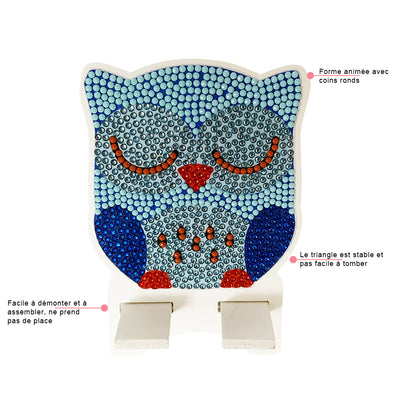 Support Résiné pour Phone Portable Hibou Bleu Endormi Broderie Diamant