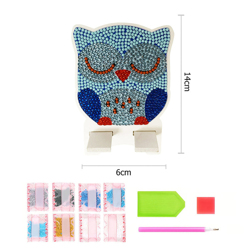 Support Résiné pour Phone Portable Hibou Bleu Endormi Broderie Diamant