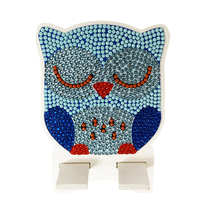 Support Résiné pour Phone Portable Hibou Bleu Endormi Broderie Diamant