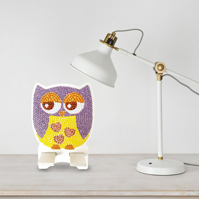 Support Résiné pour Phone Portable Hibou Violet Mignon Broderie Diamant