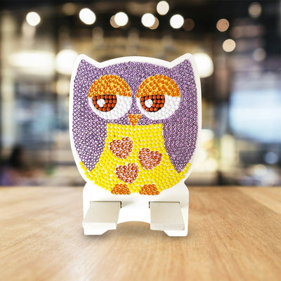 Support Résiné pour Phone Portable Hibou Violet Mignon Broderie Diamant